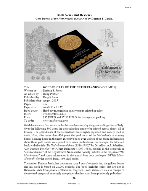 Numismatics International Bulletin Review of the Gold Ducats of the Netherlands by Dariusz F Jasek